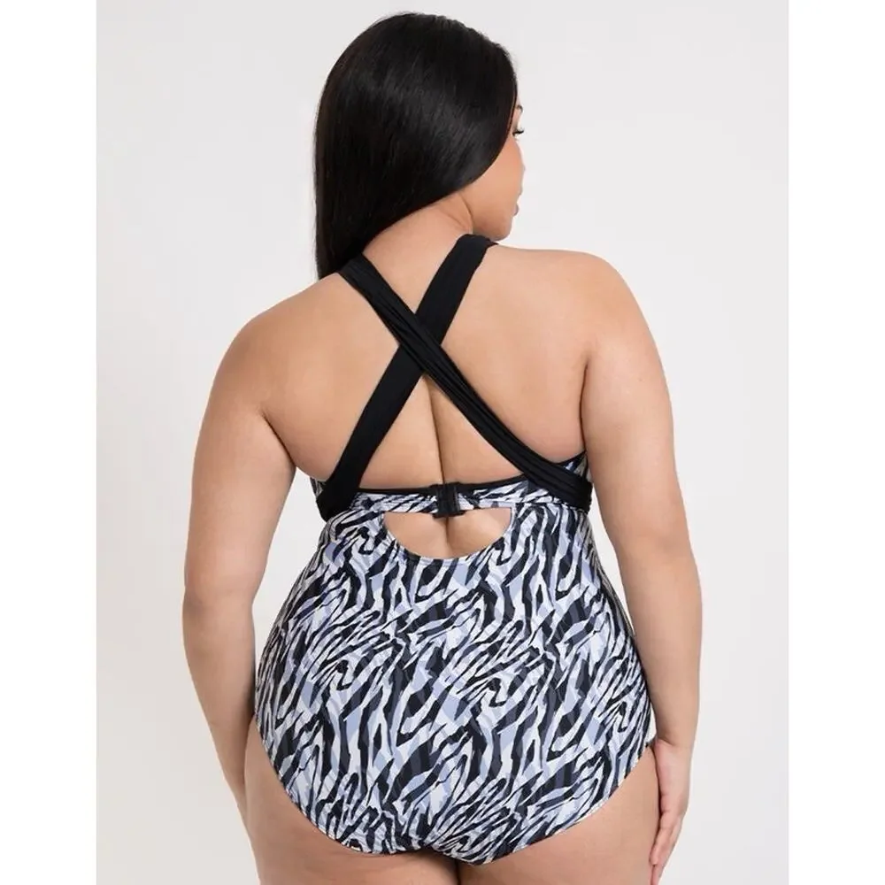 Curvy Kate Wrapsody Swimsuit Multiway Bandeau Strapless Zebra Print 32DDD NWT